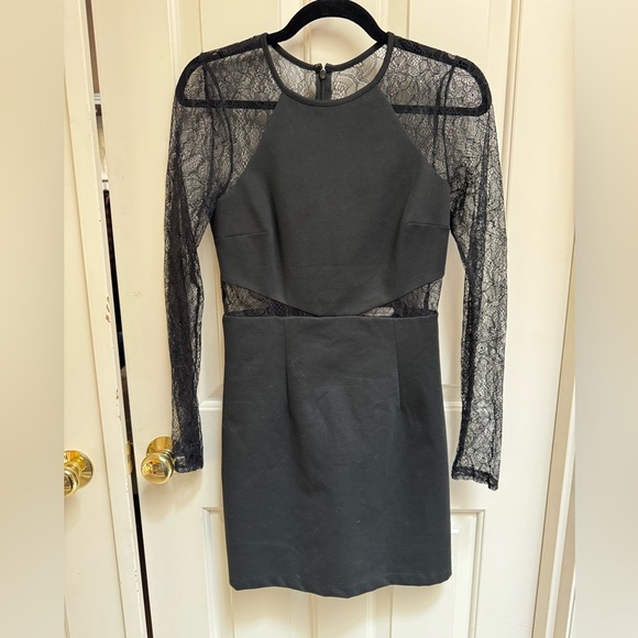BCBGeneration Dresses & Skirts - BCBGeneration Black Lace Inset Long Sleeve Bodycon Dress